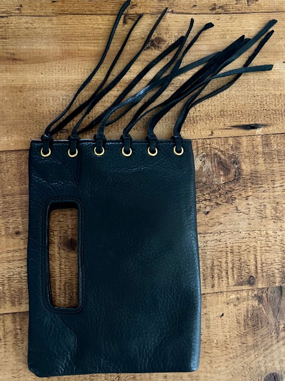 HOBO Black Leather Clutch with Tassles - New with Tags